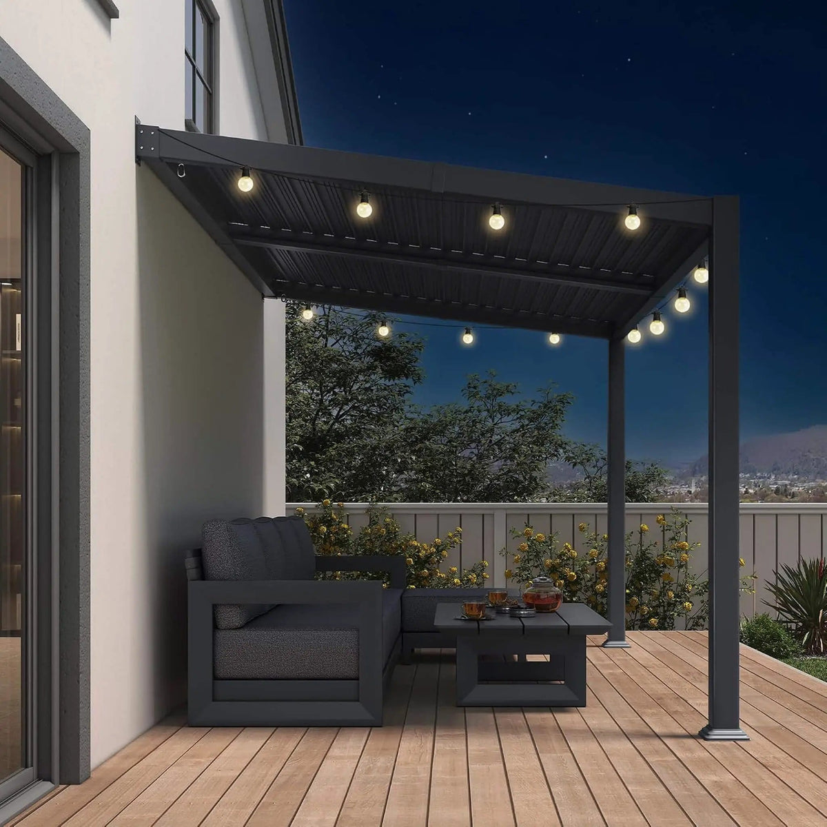 Modern Wall-Mounted Louvered Pergola With Aluminum Frame (Style 4) | Aluminum | Outdoor Living Use | Outdoor Living