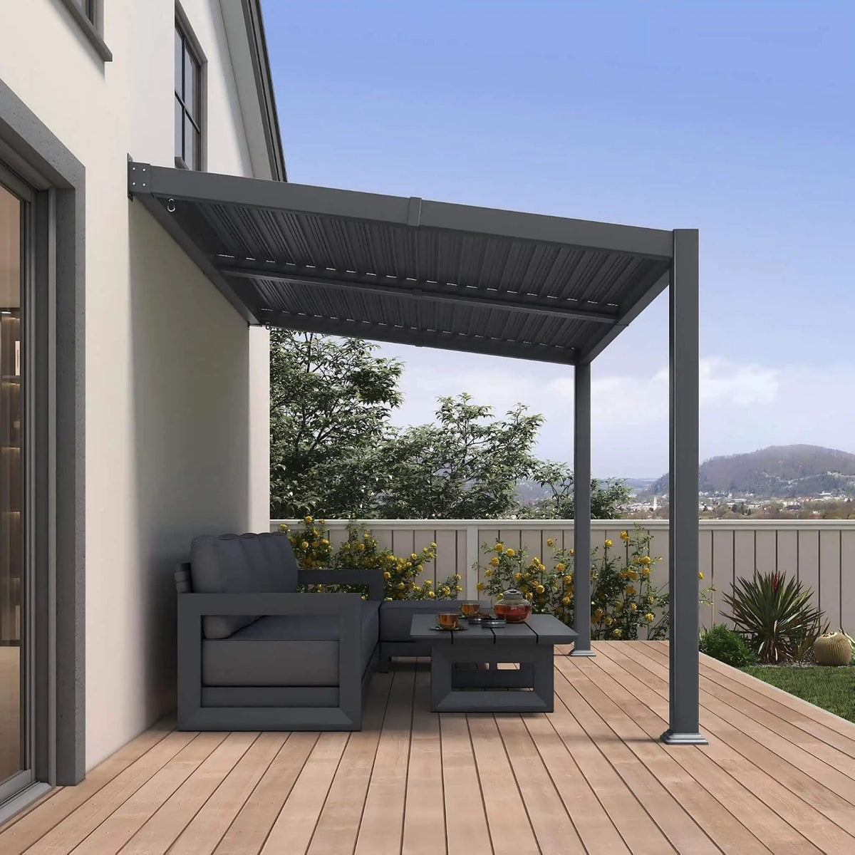 Modern Wall-Mounted Louvered Pergola With Aluminum Frame (Style 4) | Aluminum | Outdoor Living Use | Outdoor Living