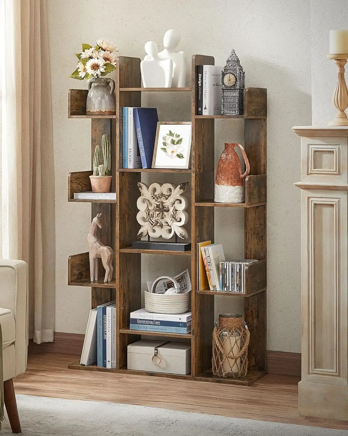 Tree Shaped Bookcase Rustic Brown Tall With 13 Shelves from PriceLows™