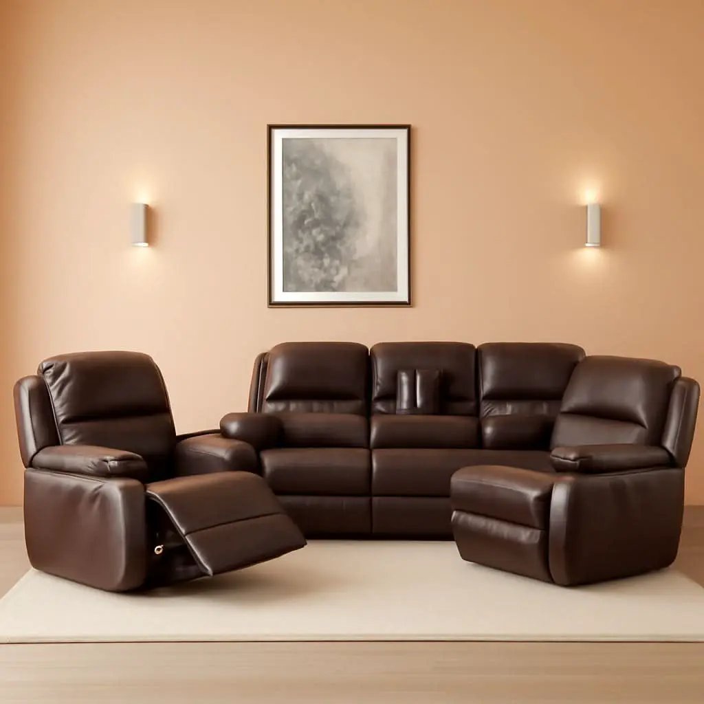 Manual Leather Recliner Sofa Set Brown For Living Room from PriceLows™