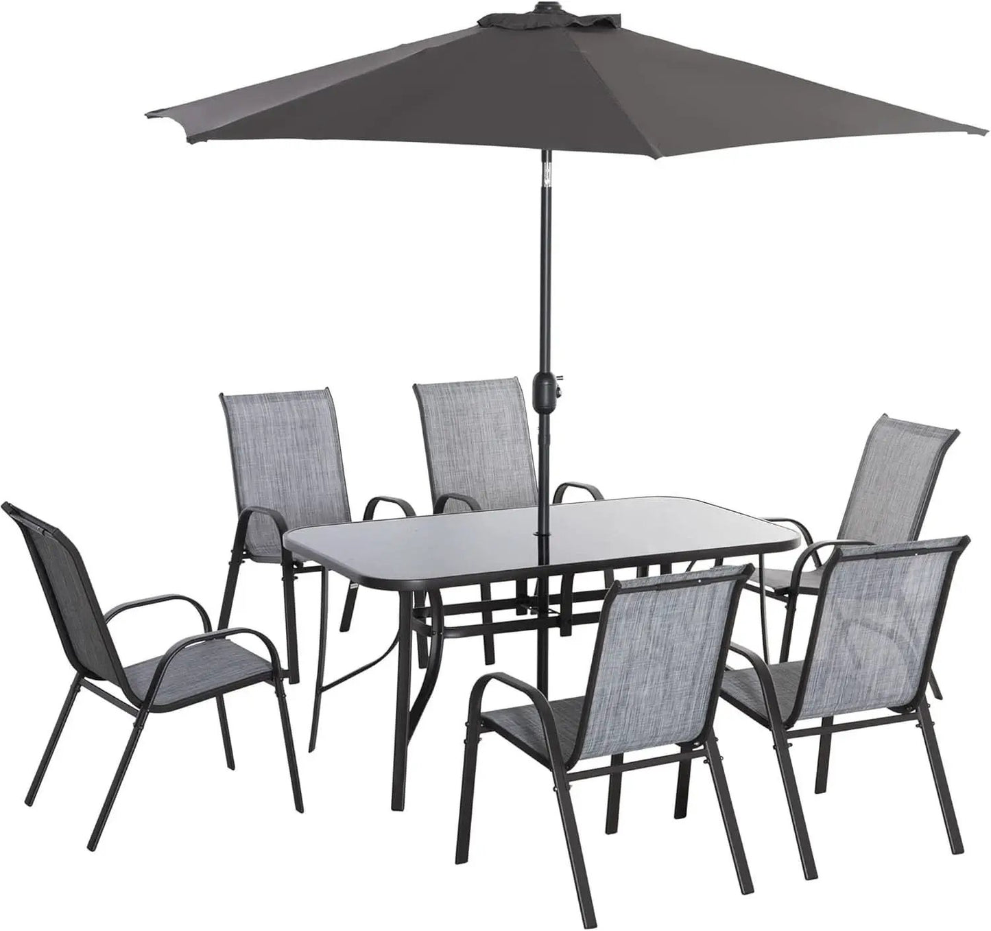 Eight Piece Patio Furniture Set with Umbrella and Chairs from PriceLows™