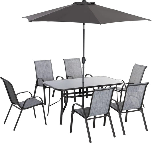 Eight Piece Patio Furniture Set with Umbrella and Chairs from PriceLows™