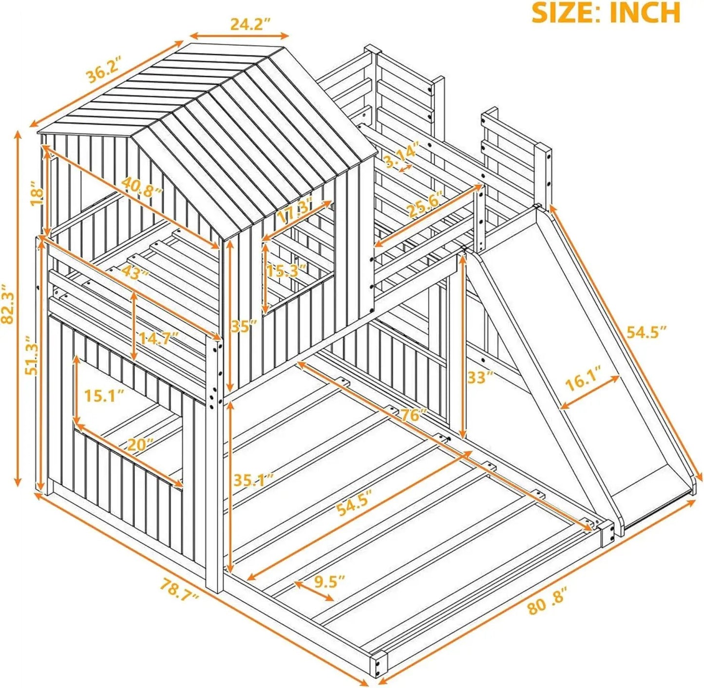 Twin Over Full Bunk Bed With Slide With Guardrails White from PriceLows™