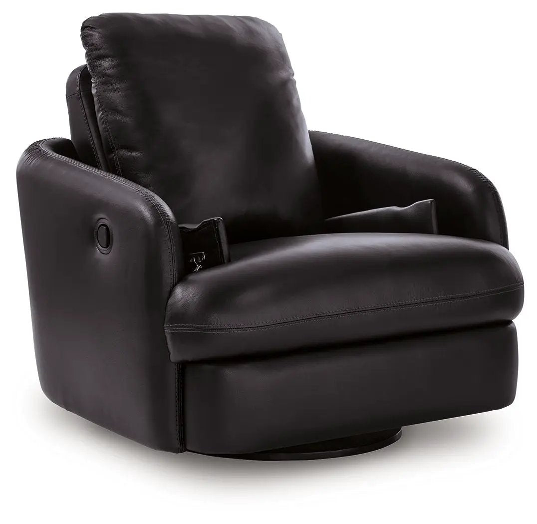 Swivel Glider Recliner | Top Grain Leather | One Pull Reclining | Black