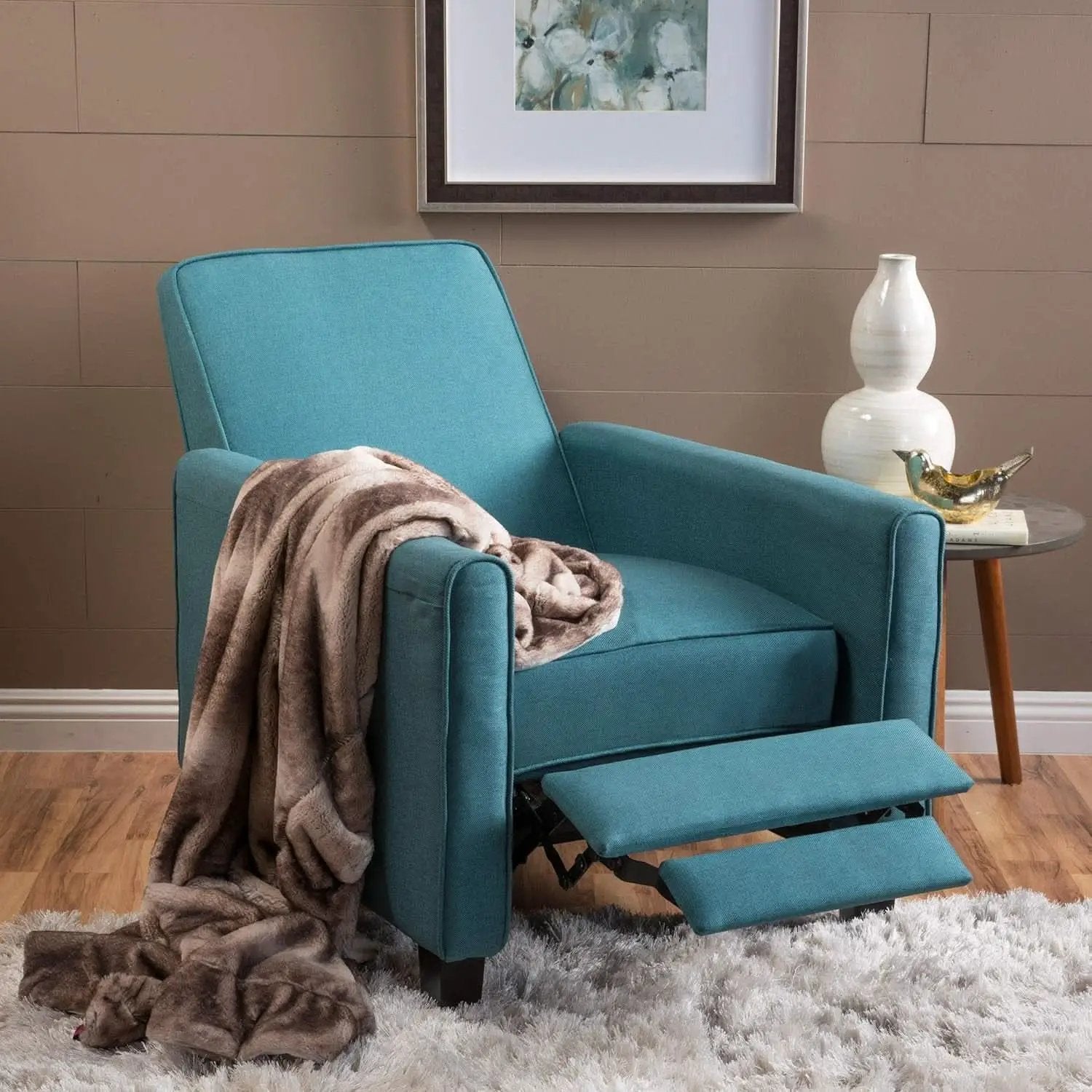 Dark Teal Fabric Recliner Club Chair 26.75W 36.25H from PriceLows™