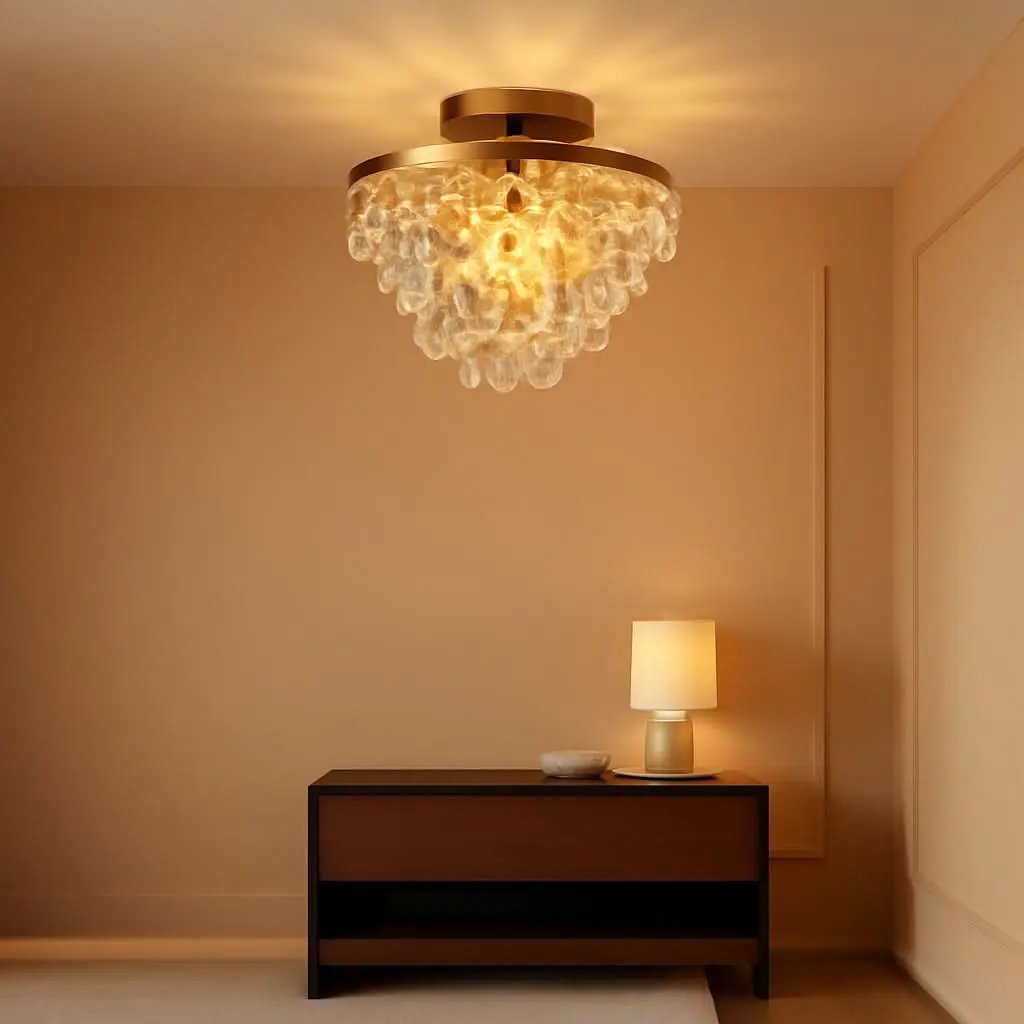 Gold Crystal Chandelier E26 Semi Flush Mount Ceiling Light from PriceLows™