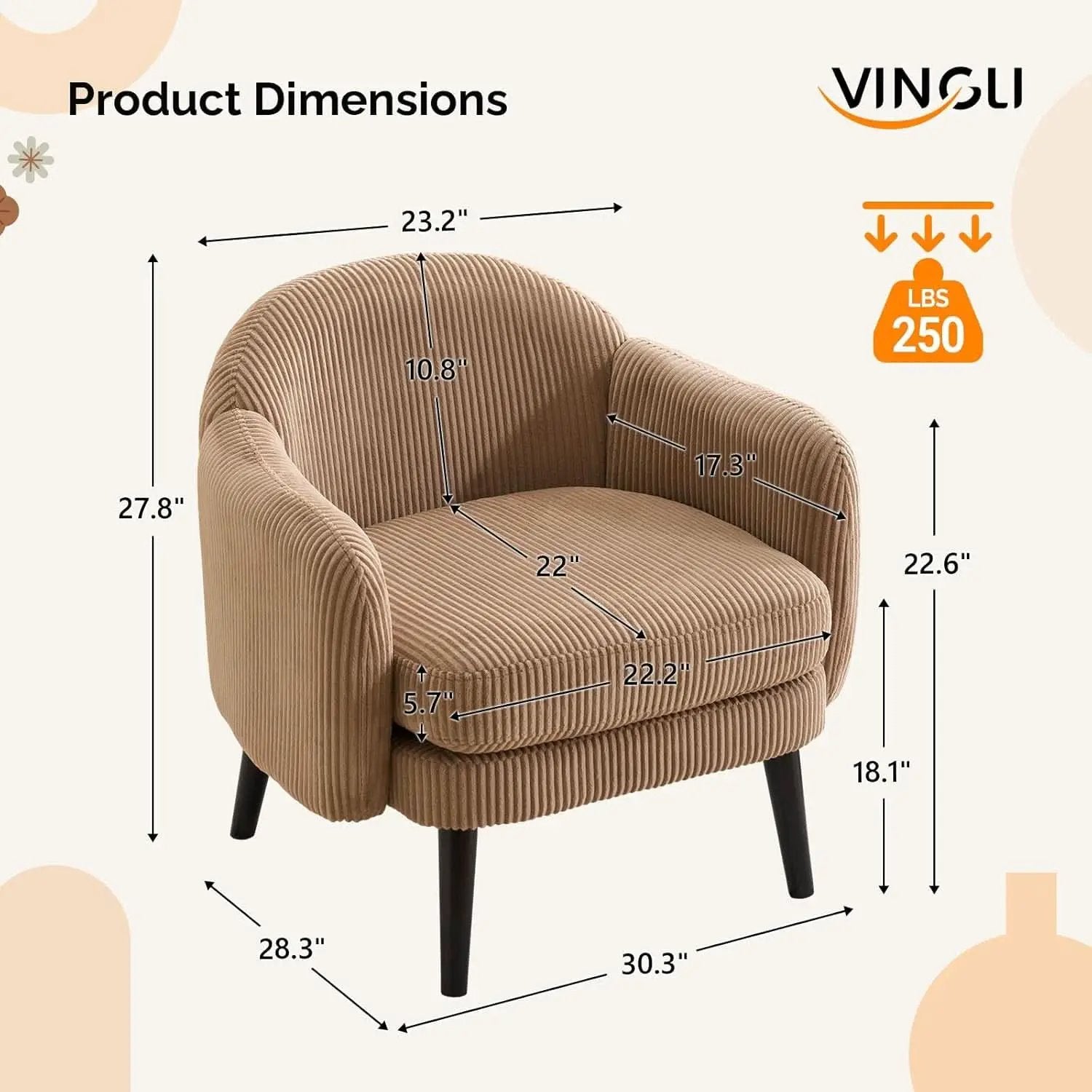 Luxurious Khaki Corduroy Barrel Chair Set 30Inches from PriceLows™