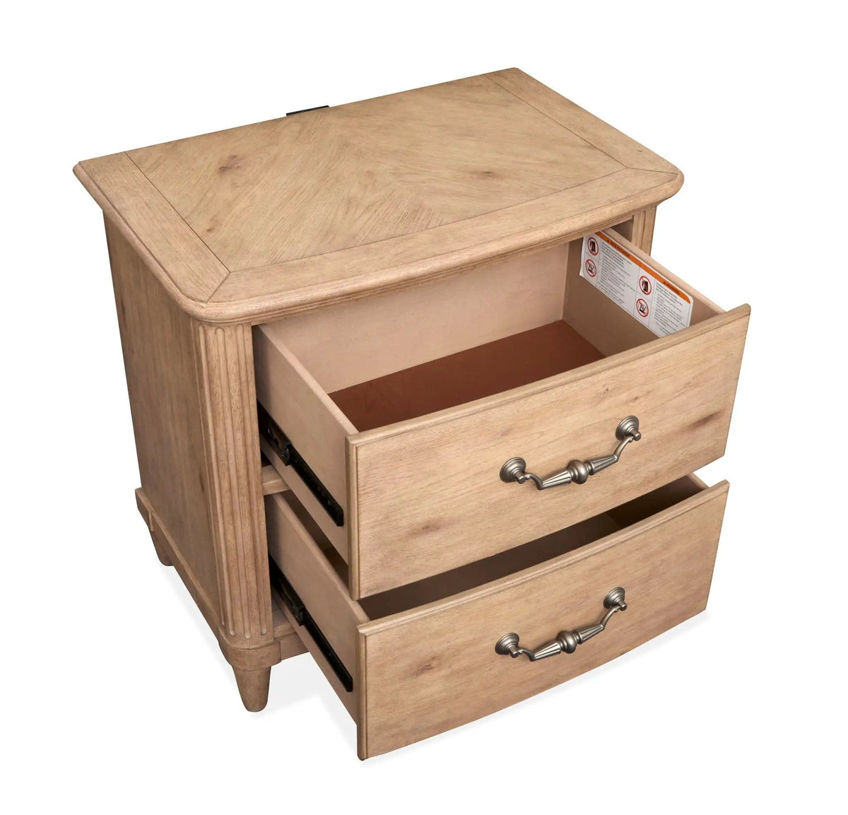 Harmony Heights Drawer Nightstand Nightstands w/ Charging Station | 18 x 28 x 28 in | Oak Veneer & Faux Leather | Belgium Wheat