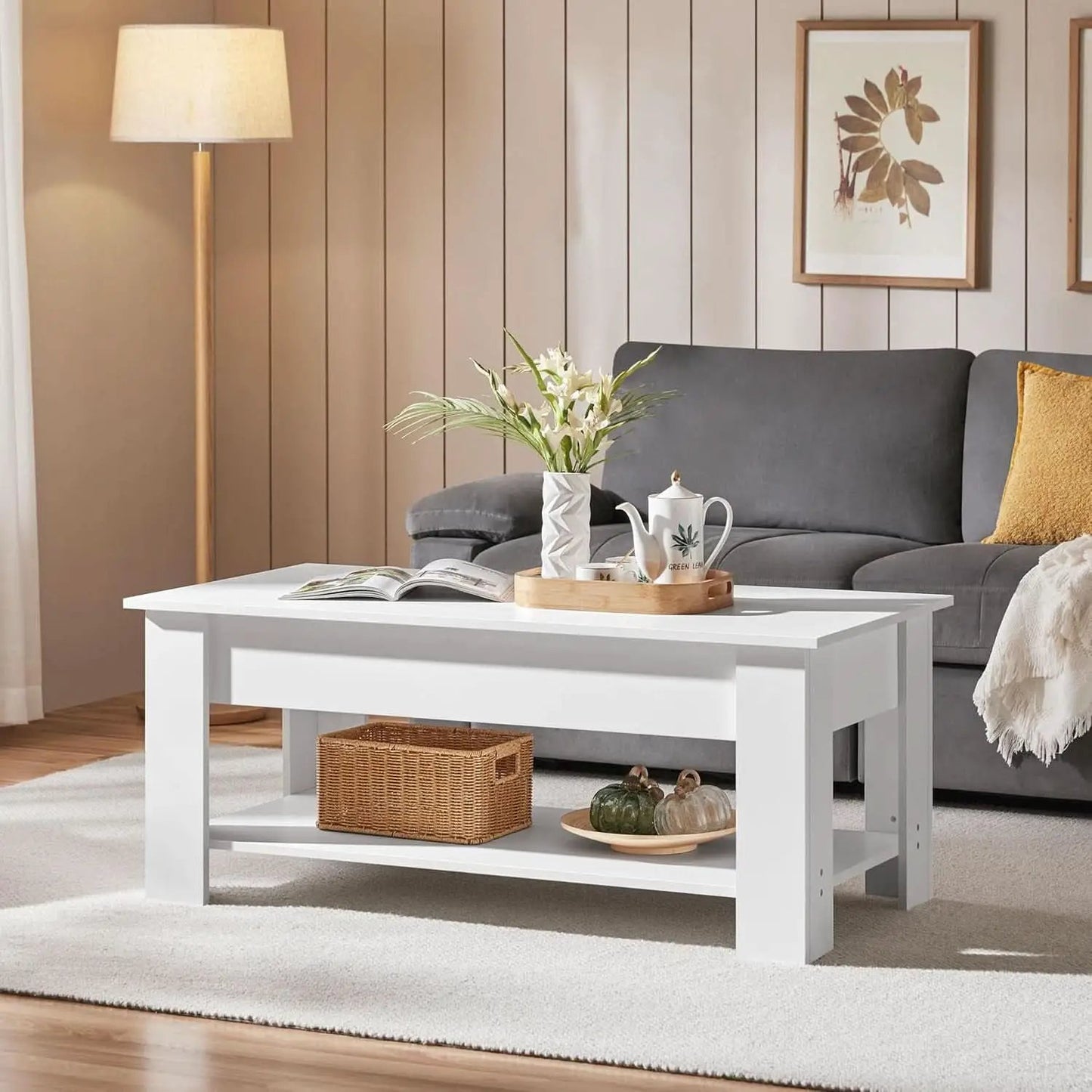 Lift Top Coffee Table With Hidden Compartment And White Finish from PriceLows™