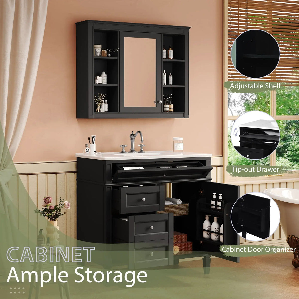 Bathroom Vanity With Mirror Cabinet | Single Sink | Soft Close Doors And Drawers