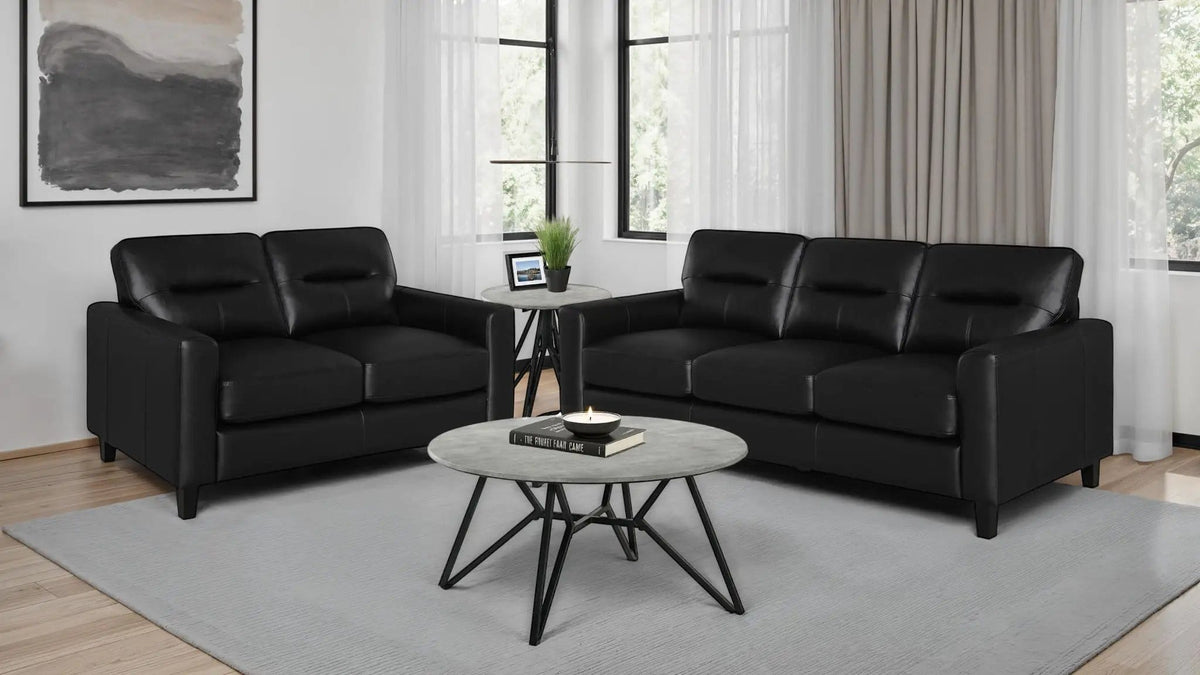 Scotland 2-piece Faux Leather Upholstered Sofa Set | 2-Piece Set | Faux Leather | Black