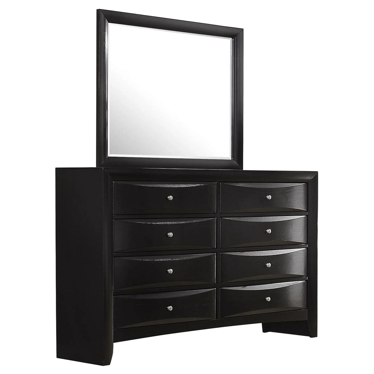 Briana 8-drawer Dresser with Mirror | 58.5 x 16.75 x 75.5 in | Rubberwood & Engineered Wood | Black