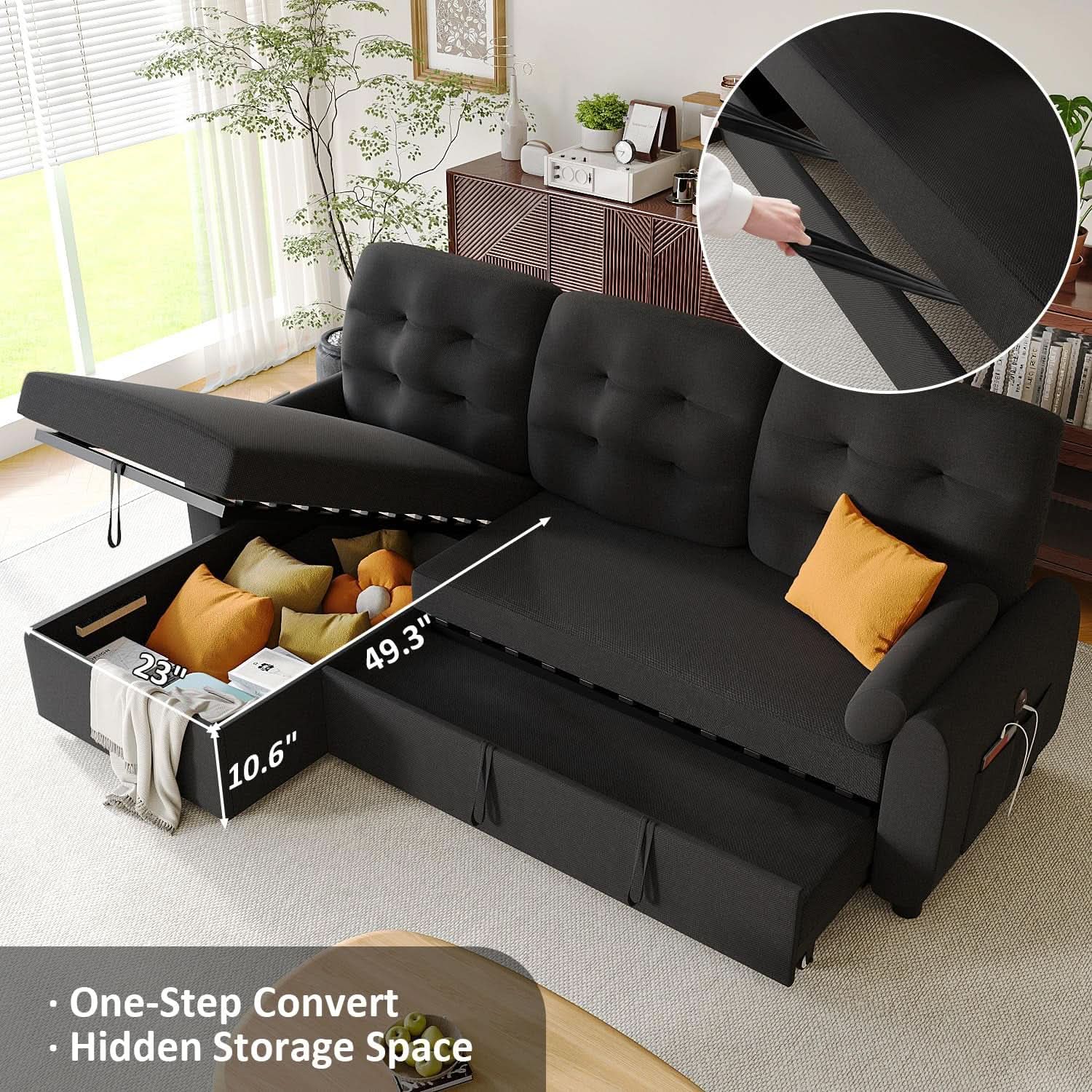 86Inch Convertible Sleeper Sectional With USB Ports from PriceLows™
