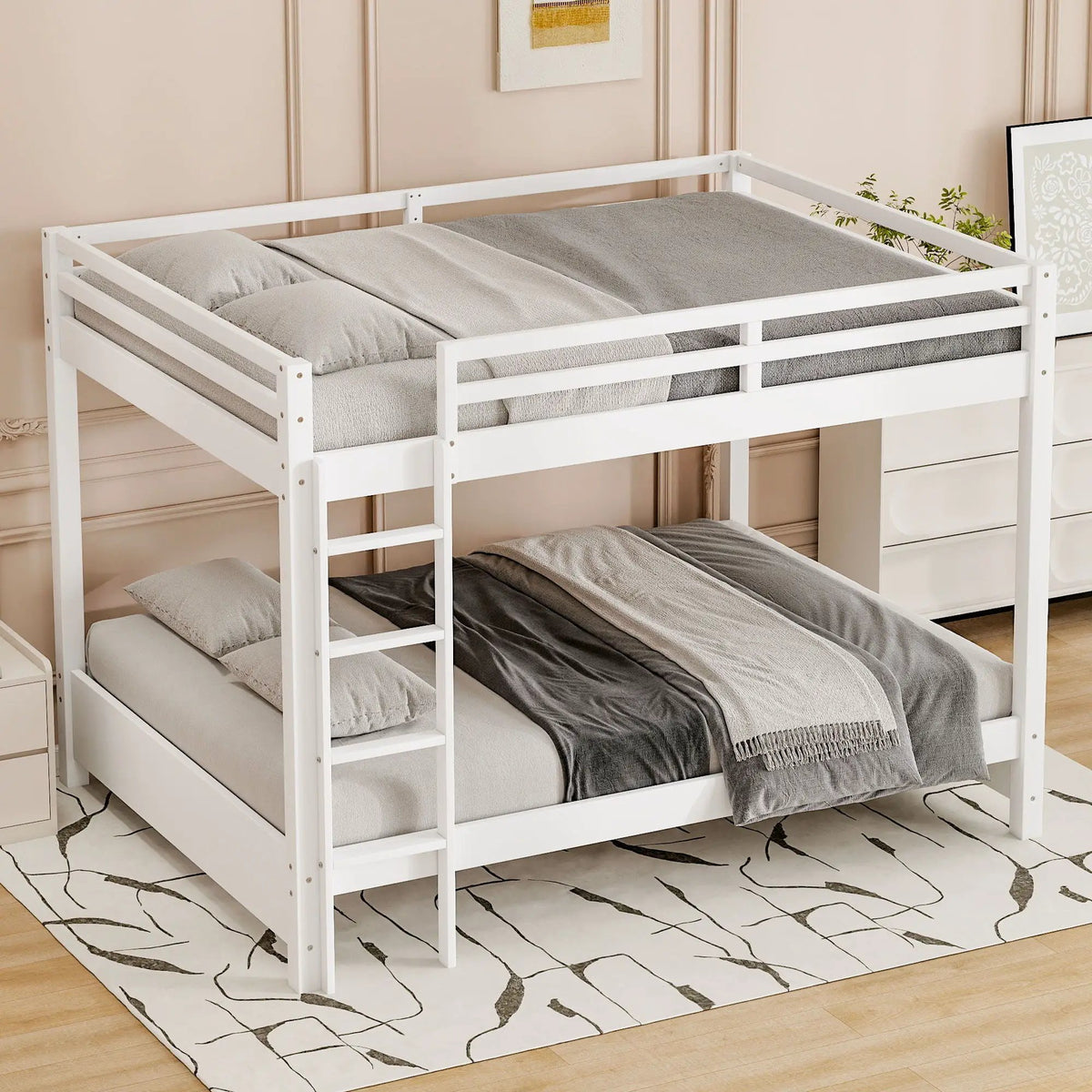 Sturdy Bunk Bed With Ladder | Solid Pine Wood | Guard Rails | Compact Layout