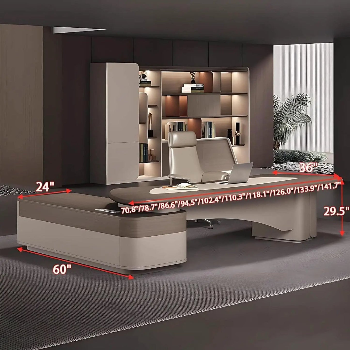 L Shaped Solid Wood Desk With Hidden Cable Hole 141.7 In from PriceLows™