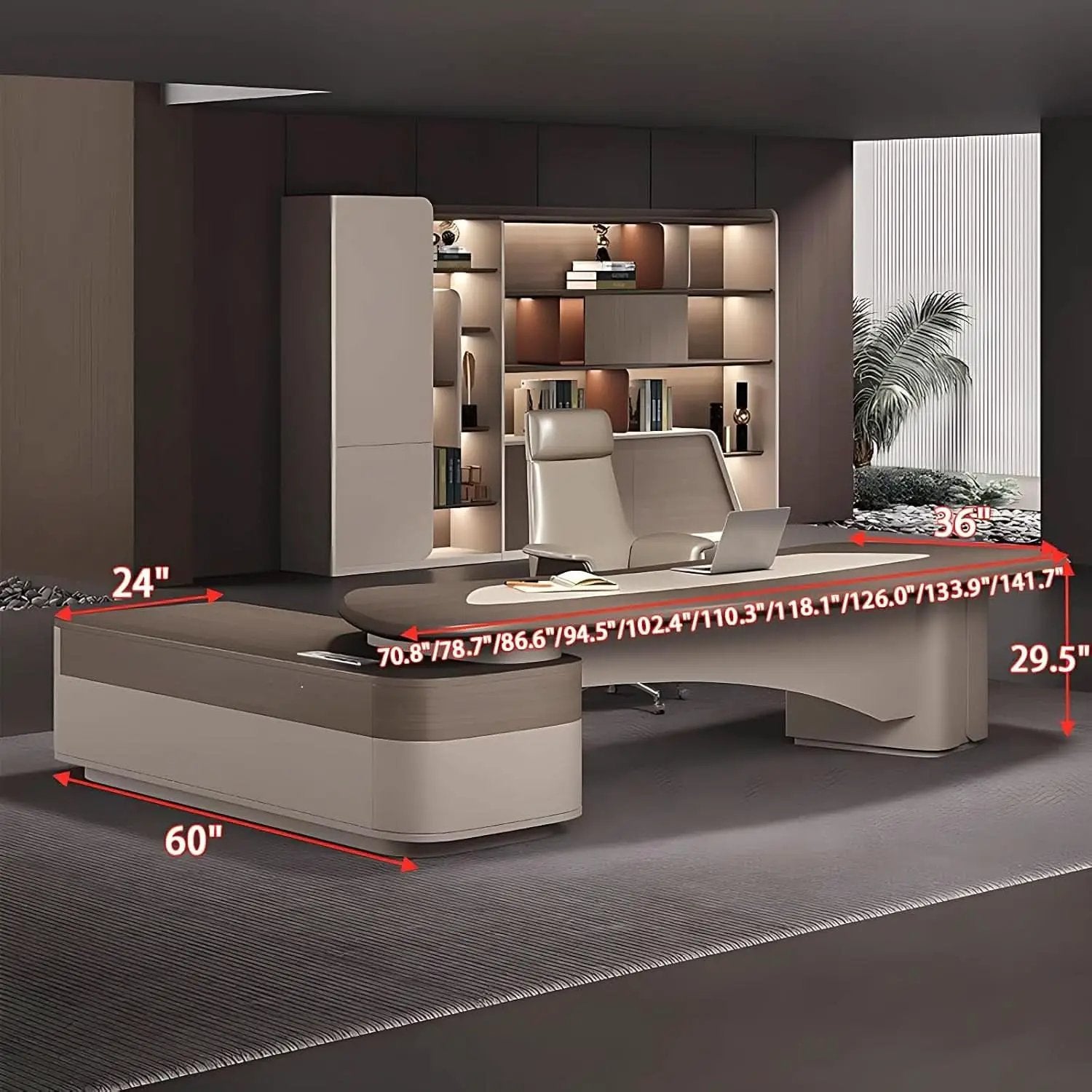 L Shaped Solid Wood Desk With Hidden Cable Hole 141.7 In from PriceLows™