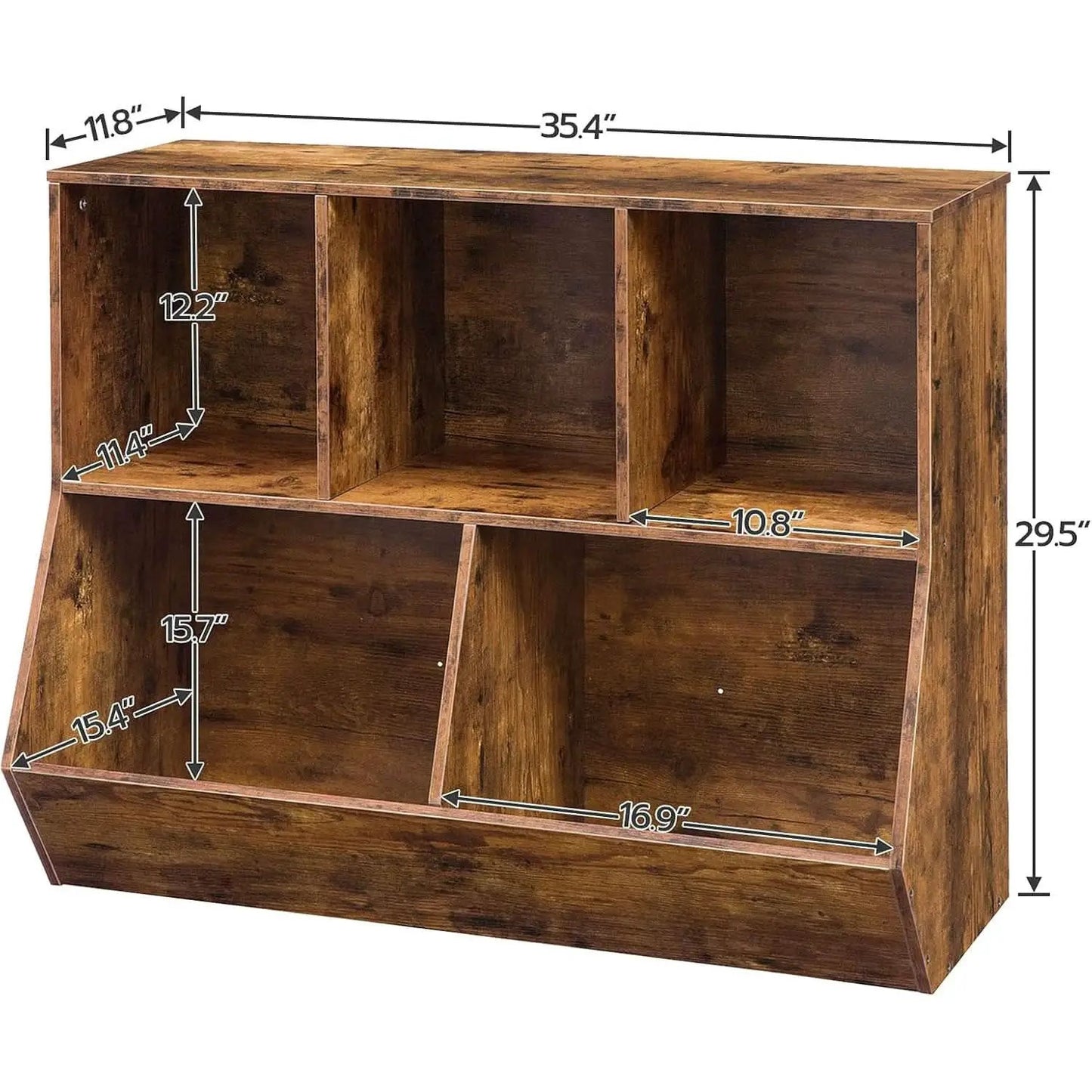 Kids Bookshelf With Toy Storage Cubby 35.4 Inch Rustic Brown from PriceLows™