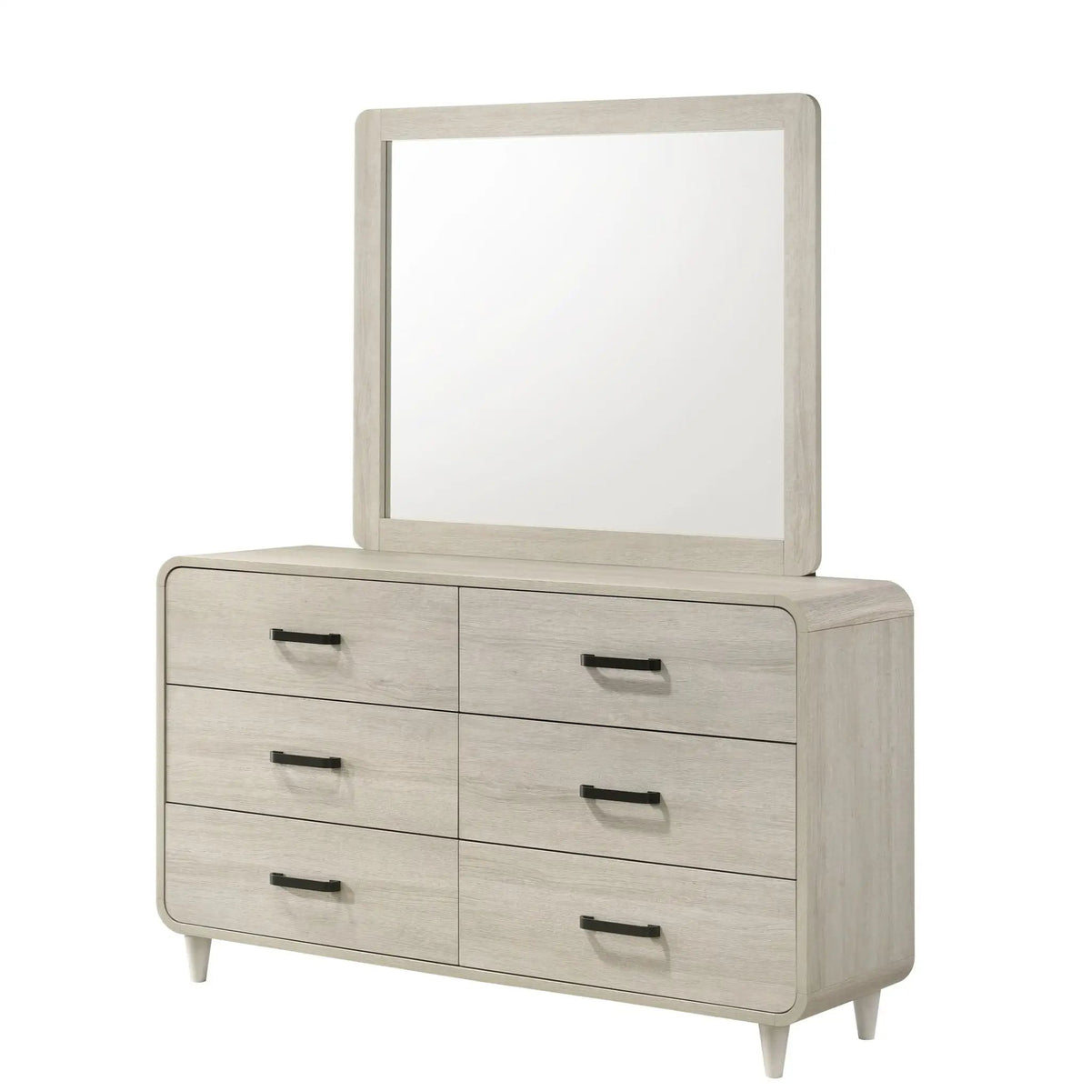 6 Drawer Dresser | Antique White | Rounded Edges | 59 Inch Width