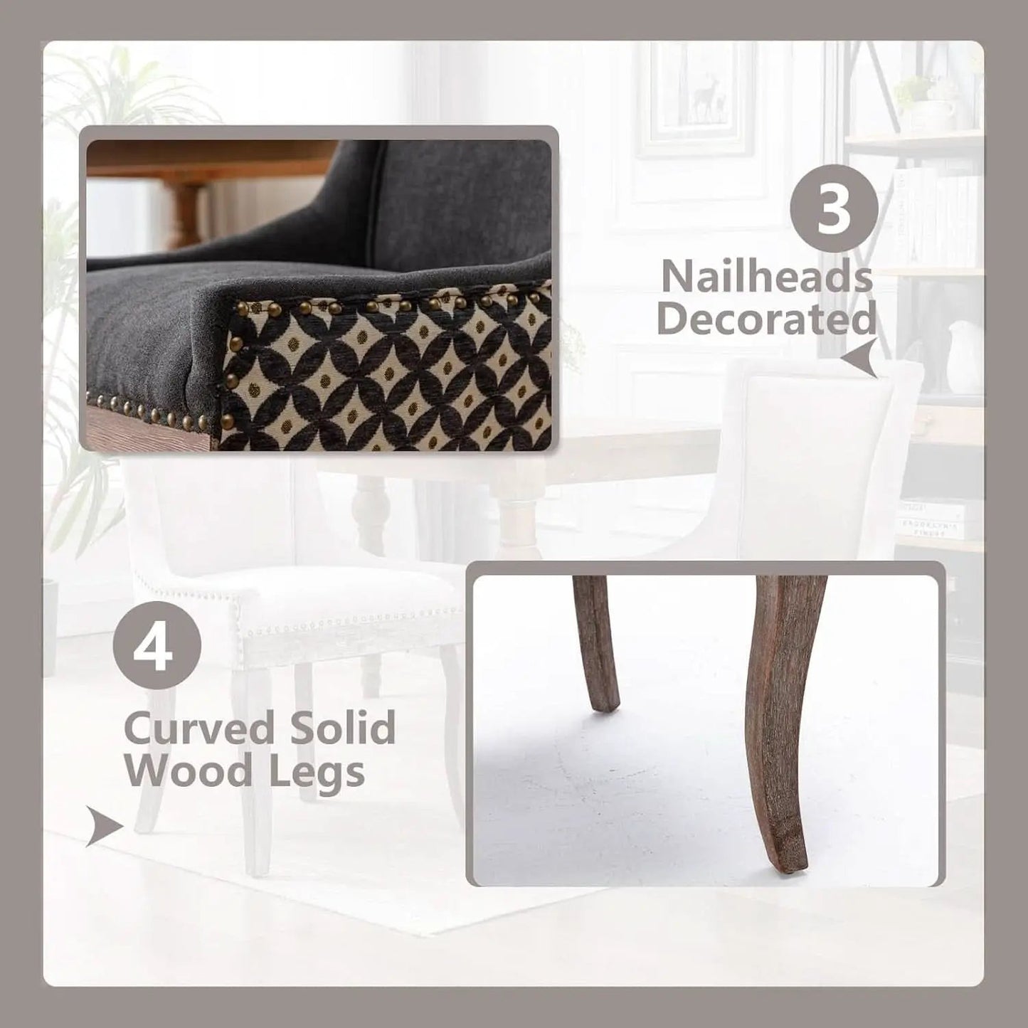 Dining Chairs Set Of 2 High Back Upholstered Fabric With Solid Wood Legs from PriceLows™