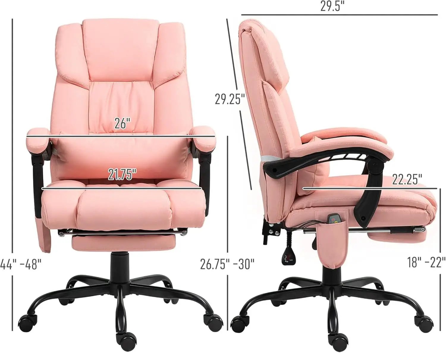 Pink Massage Office Chair With 6 Vibration Points Footrest from PriceLows™