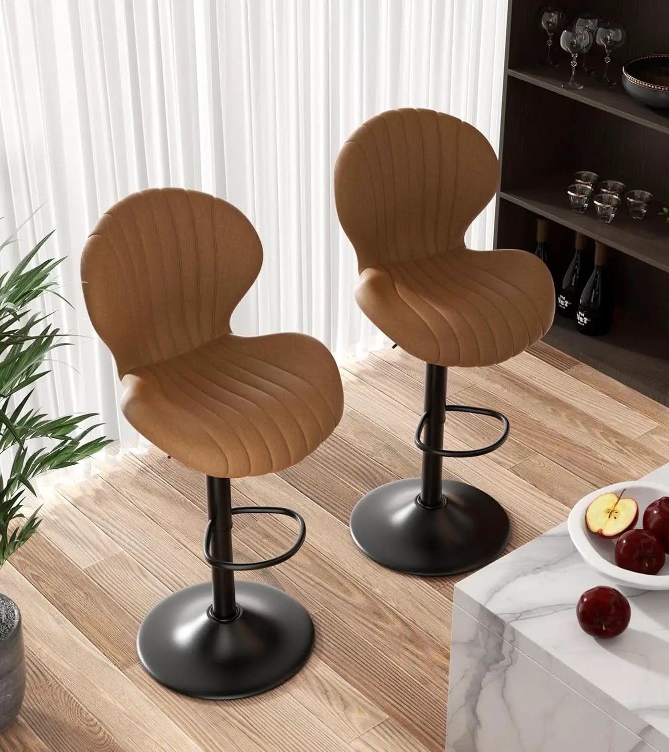 Bar Stools Set Of 3 Brown Counter Height Swivel Chairs With High Back from PriceLows™