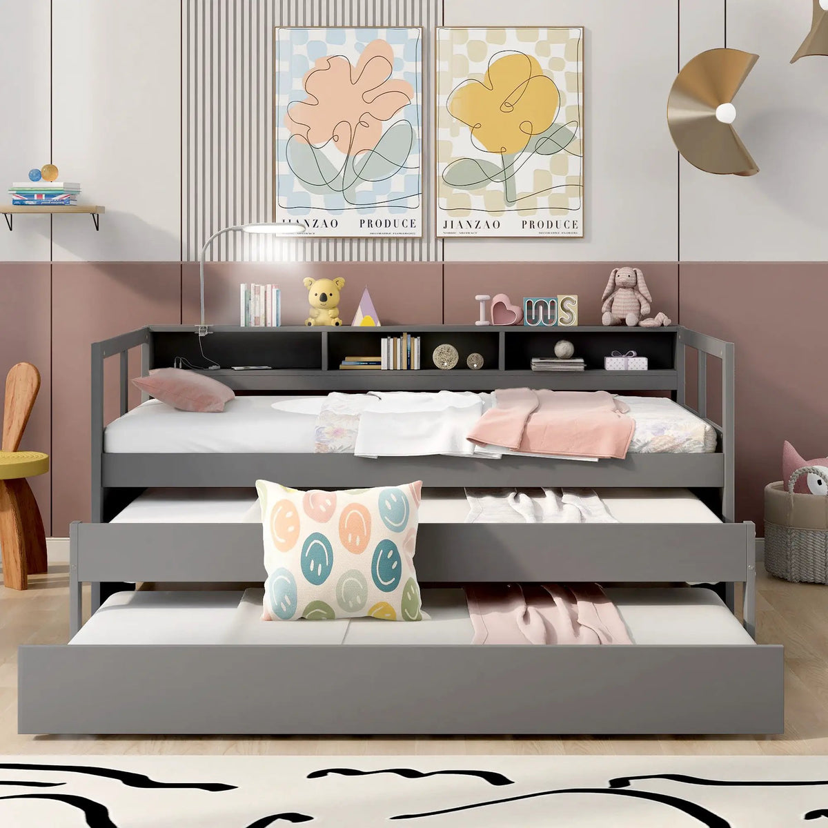 Daybed | 2 Trundles | 3 Storage Cubbies | Solid Wood Frame