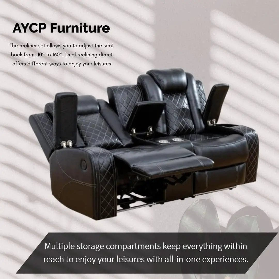 Power Recliner Set With LED Lights And Wireless Charger USB Port from PriceLows™