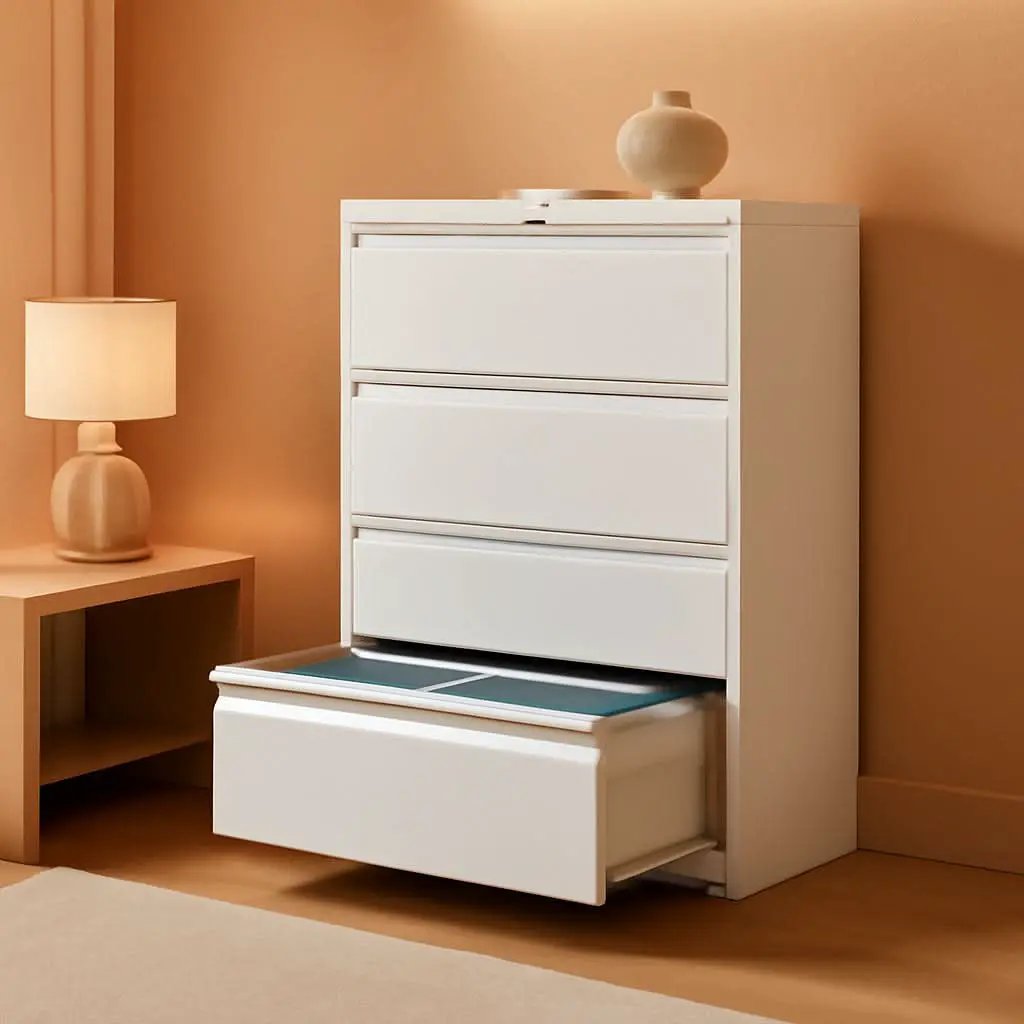 Lateral File Cabinet 4 Drawer White Metal With Locks from PriceLows™