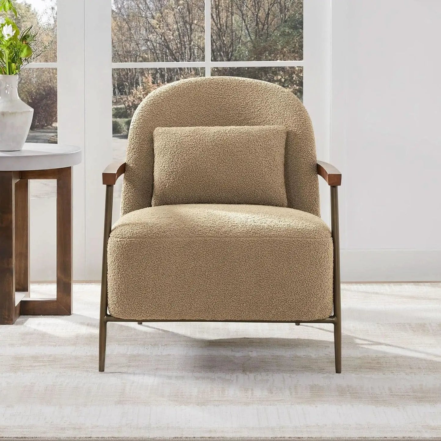 Camel Faux Sherpa Upholstered Armchair Modern Collection from PriceLows™
