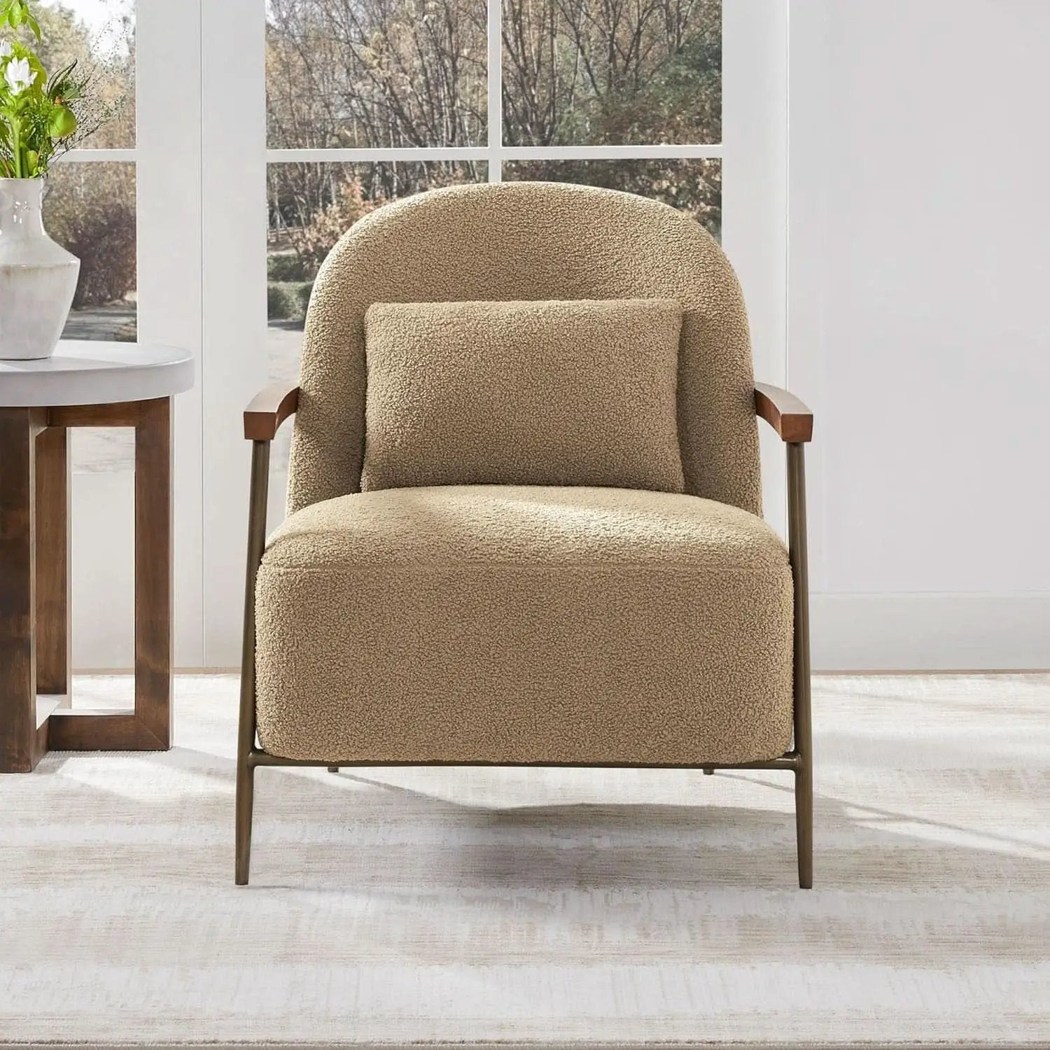 Camel Faux Sherpa Upholstered Armchair Modern Collection from PriceLows™