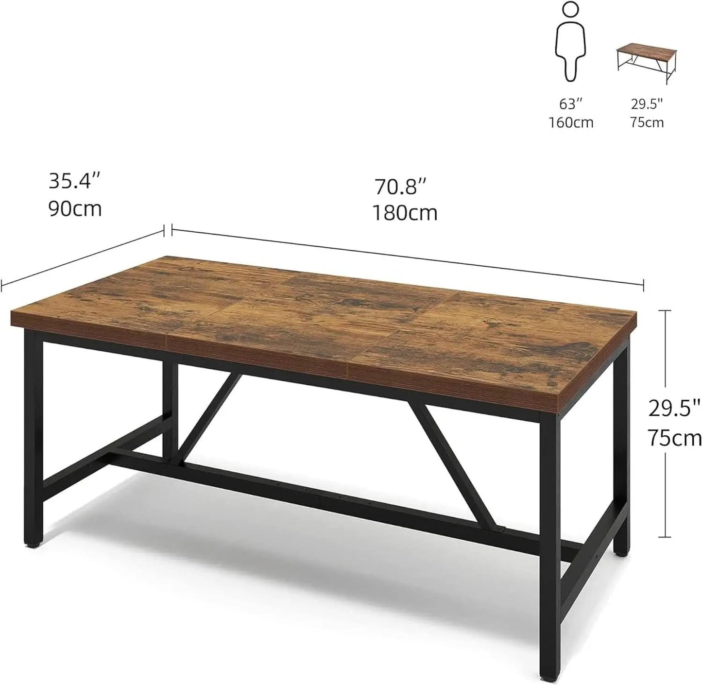 70.8 Inch Rustic Brown Farmhouse Dining Table For 6 To 8 People from PriceLows™