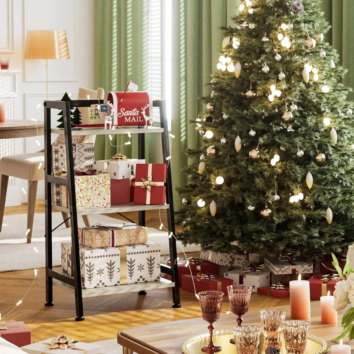 3-Tier Ladder Bookshelf With Steel Frame Greige Black from PriceLows™