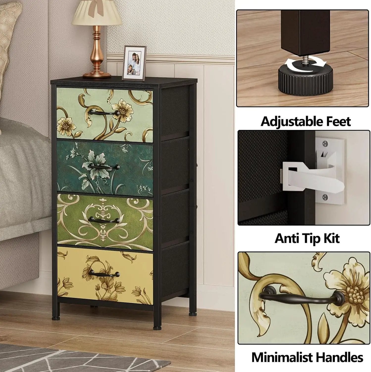 4 Drawer Dresser Nightstand With Wood Top For Bedroom from PriceLows™