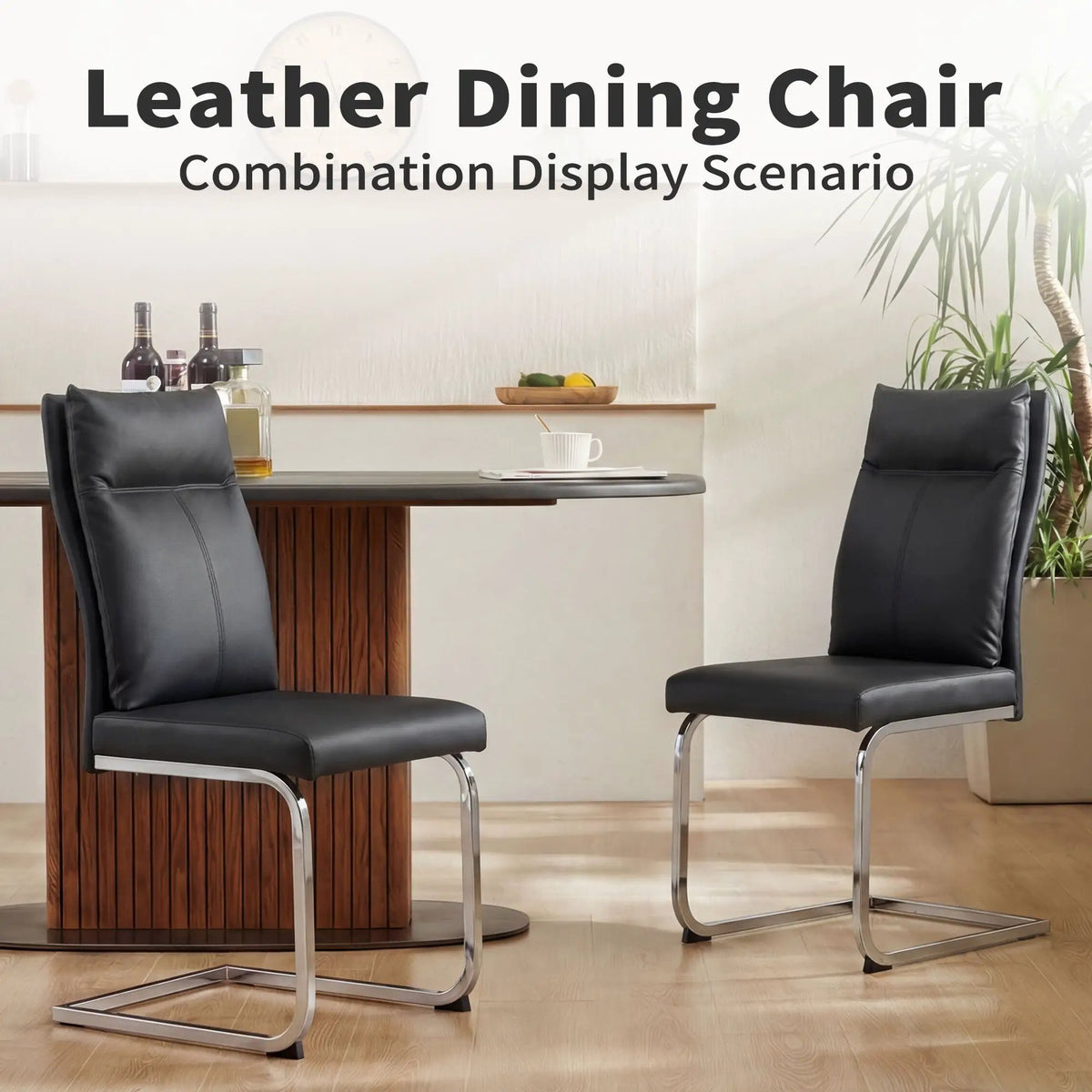 Modern Dining Chairs | Set Of 2 | Soft Cushion Backrest | C-Shaped Chrome Base