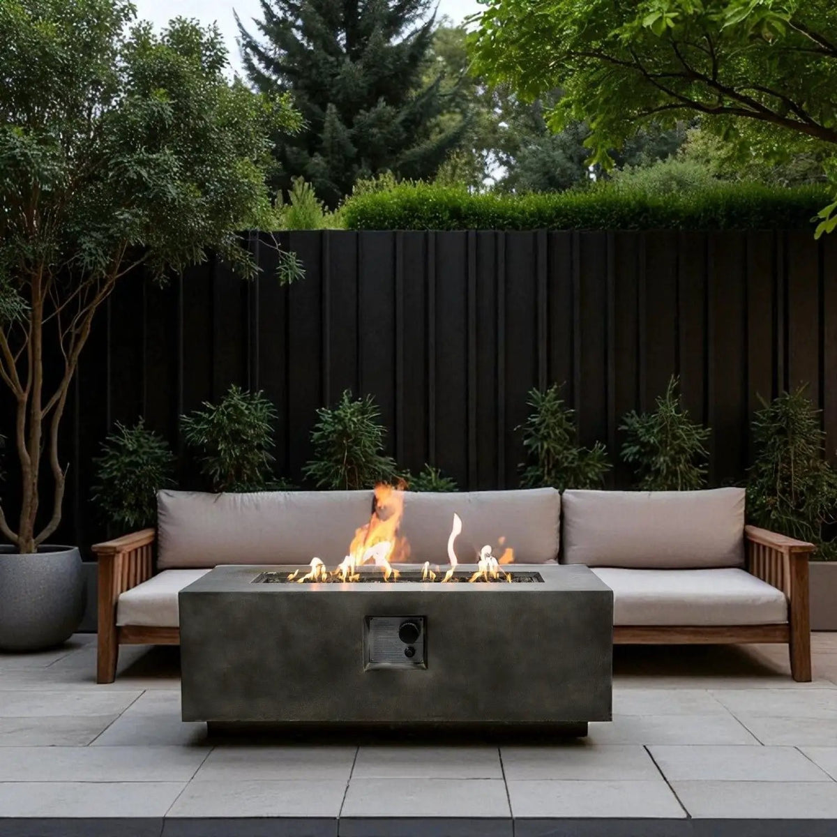 Gas Fire Pit Table | Propane Or Natural Gas | Fiber Concrete | Push-Button Control Panel