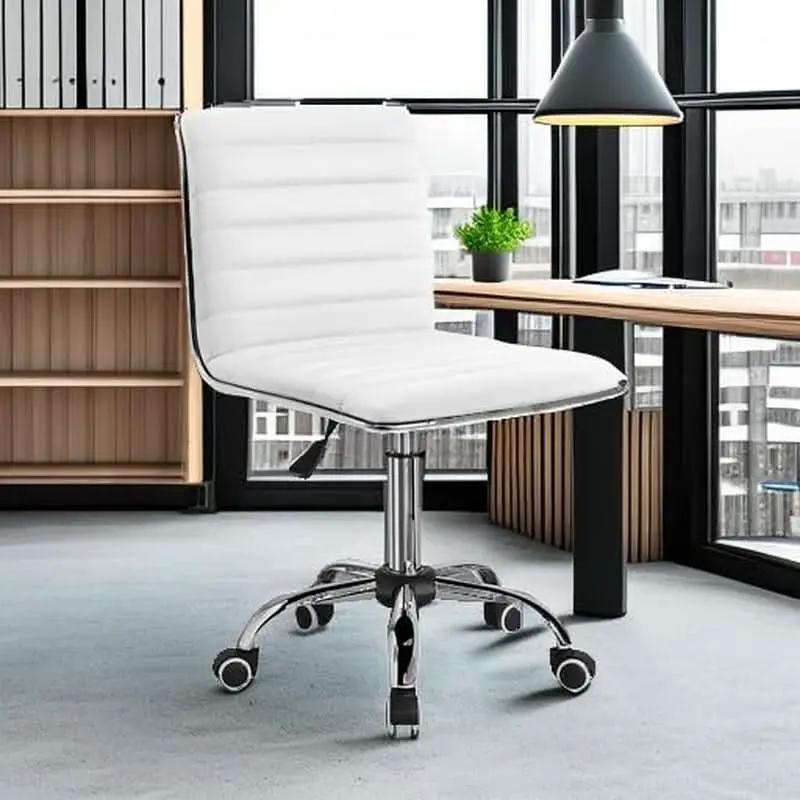 Mid Back Vanity Chair White PU Leather Swivel Office Chair from PriceLows™