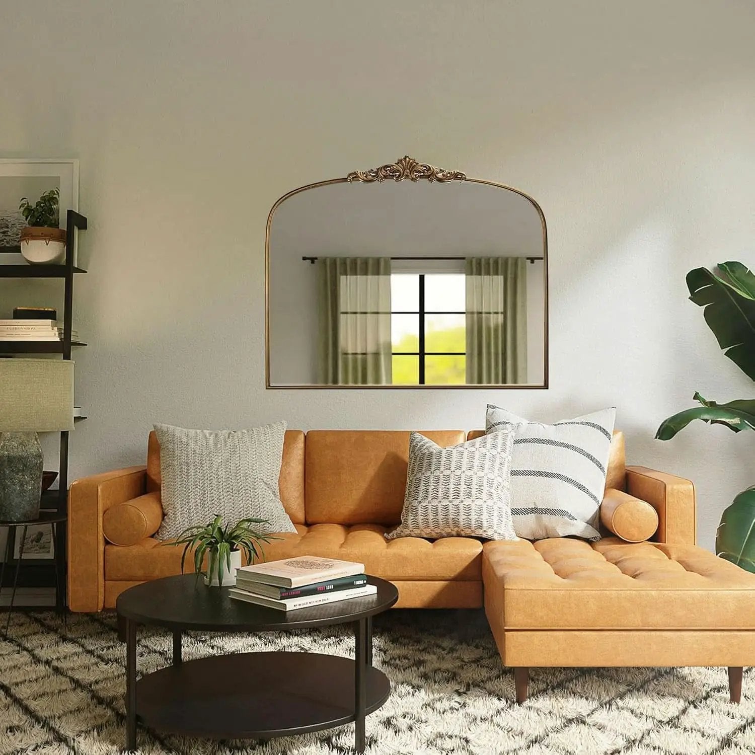 Vintage Gold Mirror 36 By 30 Inch Arched Metal Frame from PriceLows™