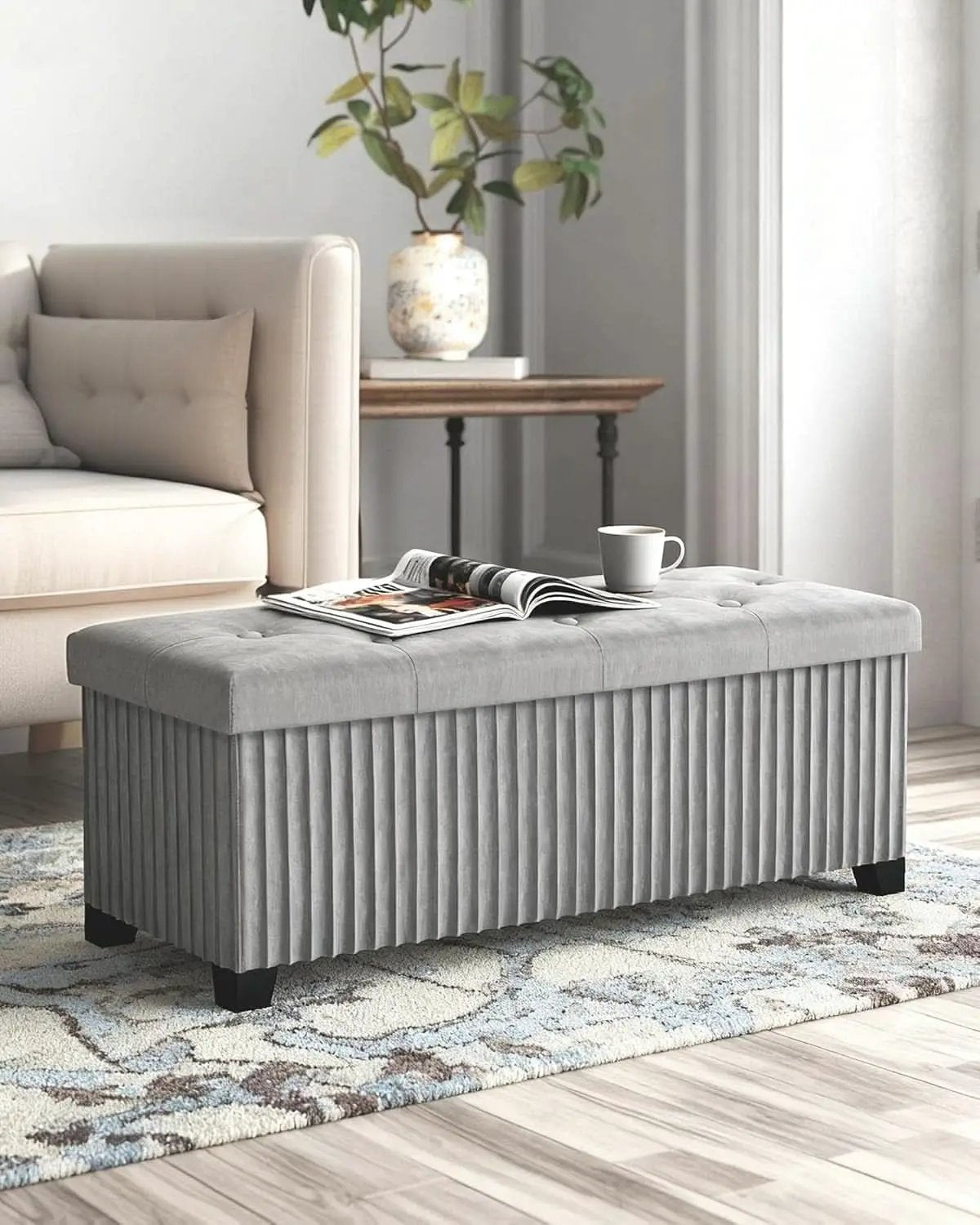 43 Inch Luxurious Velvet Storage Ottoman Bench Grey from PriceLows™