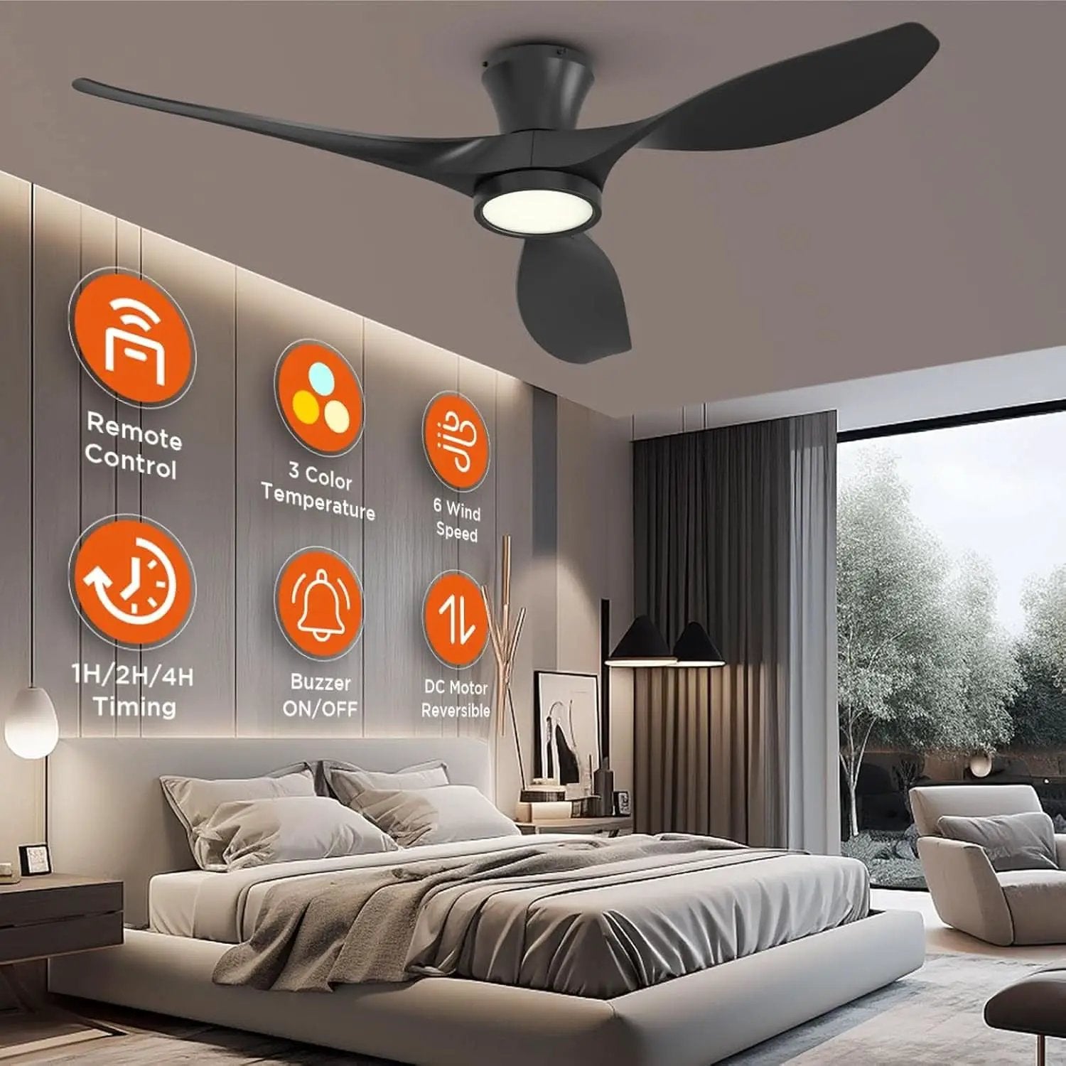 52 Inch Black Ceiling Fan With Integrated Led Lighting from PriceLows™