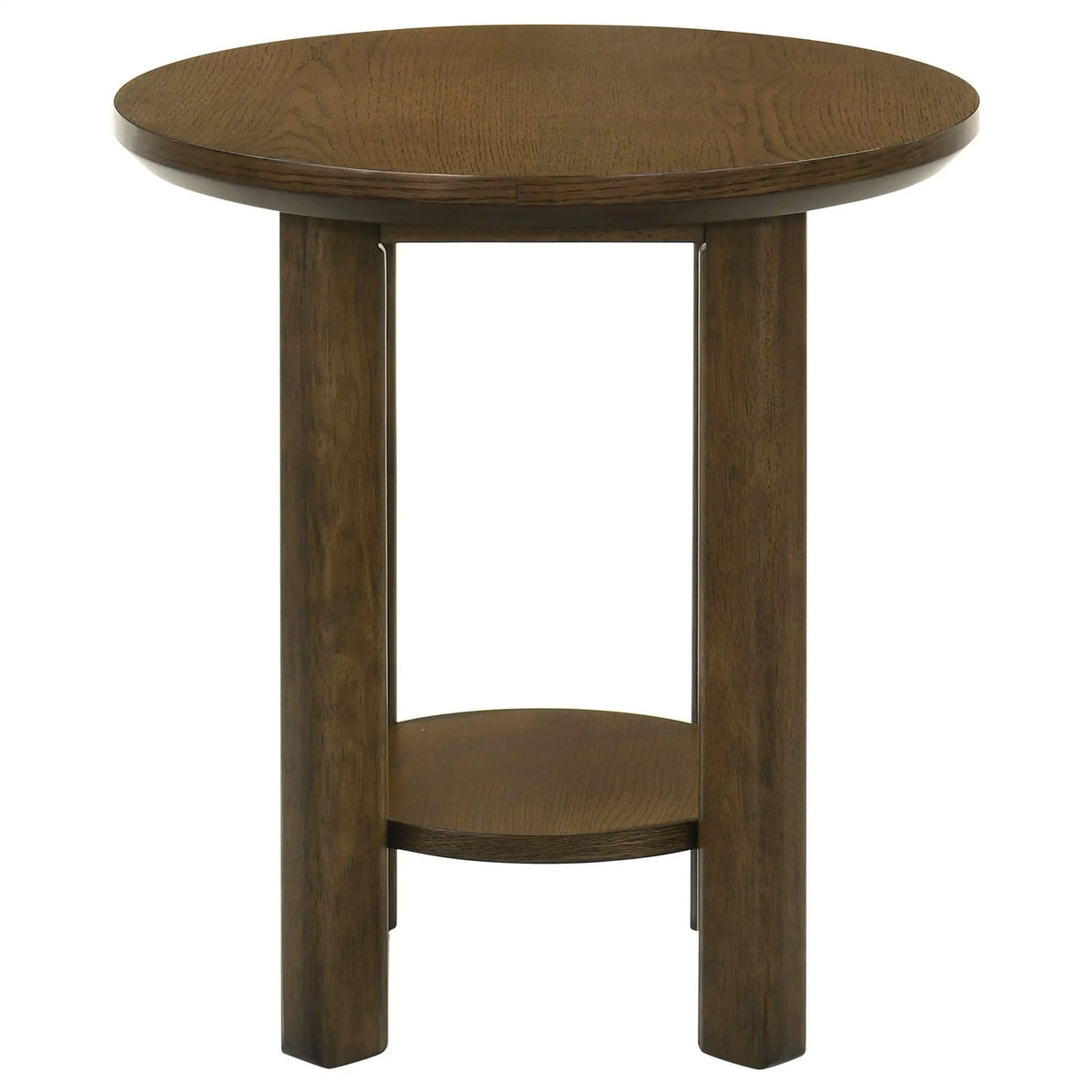 Ottowa 22-Inch Round Wood Side End Table with Shelf | 22 x 22 x 23.75 in | Solid Wood & Oak Veneer | Brown