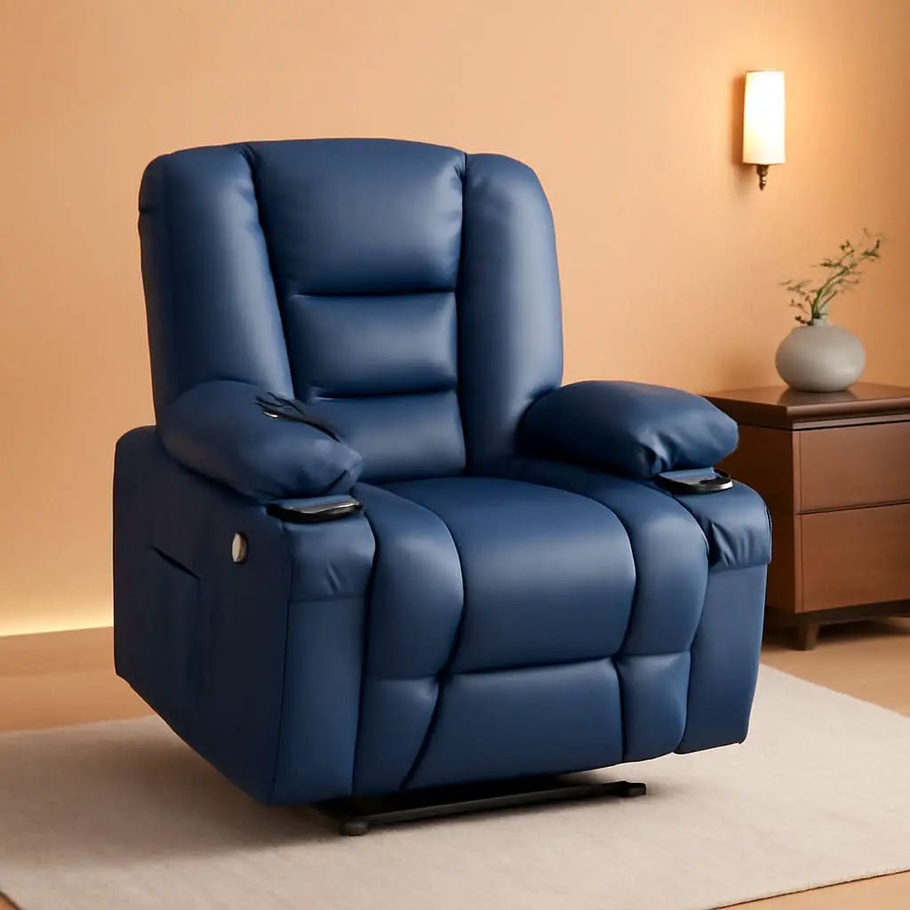 Large Navy Blue Power Lift Recliner Chair With Massage And Heat from PriceLows™