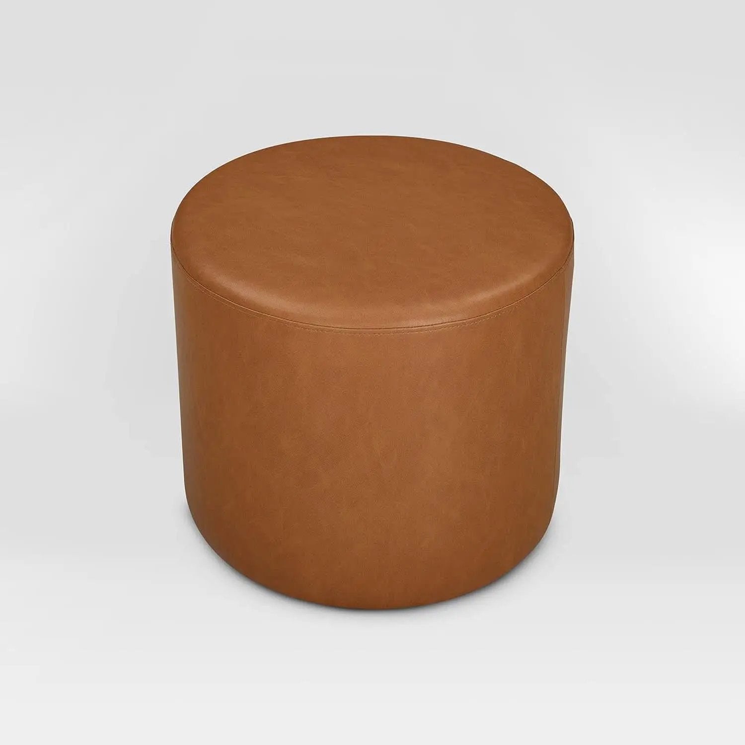 19-Inch Round Caramel Faux Leather Ottoman Footrest from PriceLows™