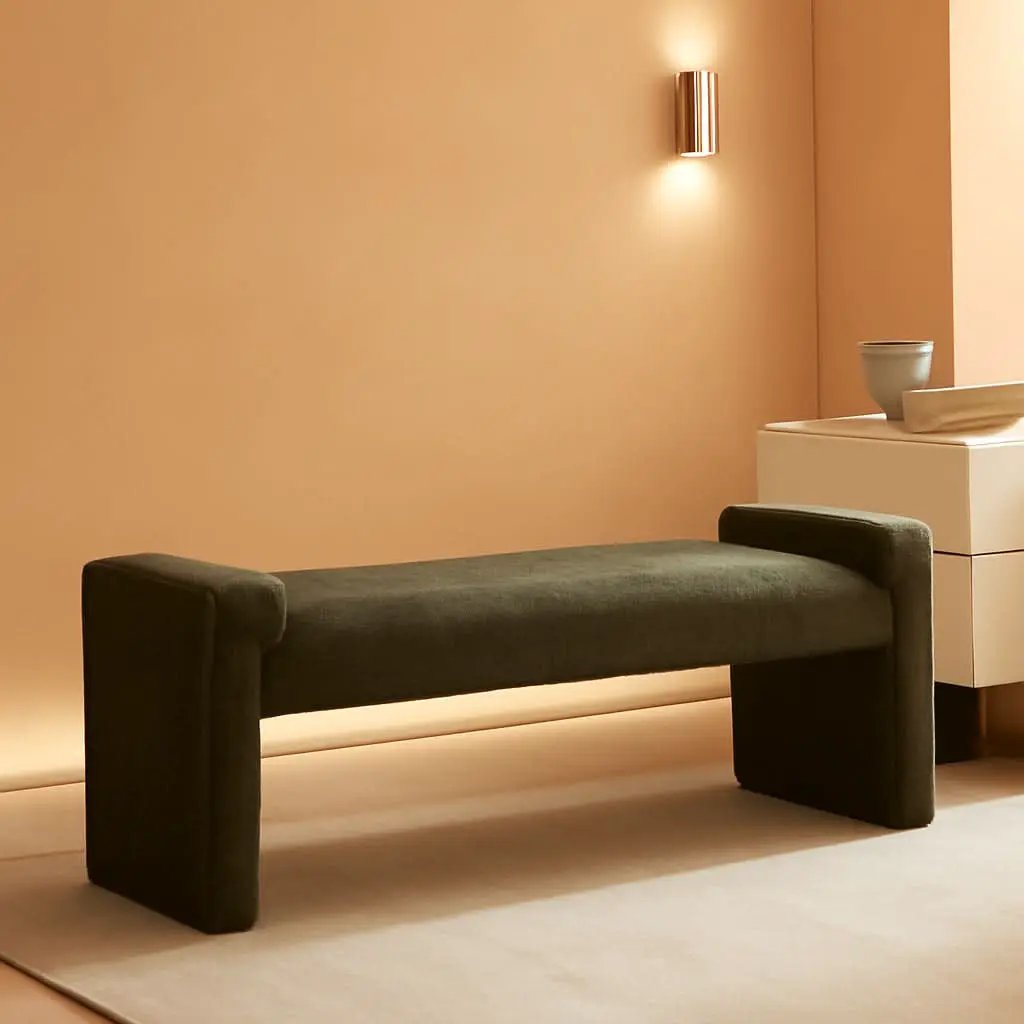 Green Upholstered End Of Bed Bench Curved Wood Frame from PriceLows™