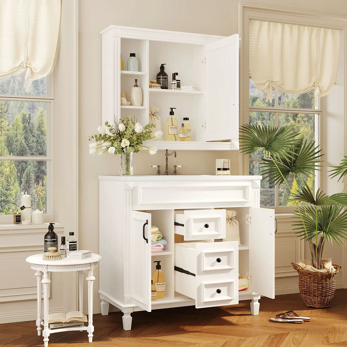 Bathroom Vanity With Top Sink | Mirror Cabinet Included | 2 Soft Closing Doors | 2 Drawers