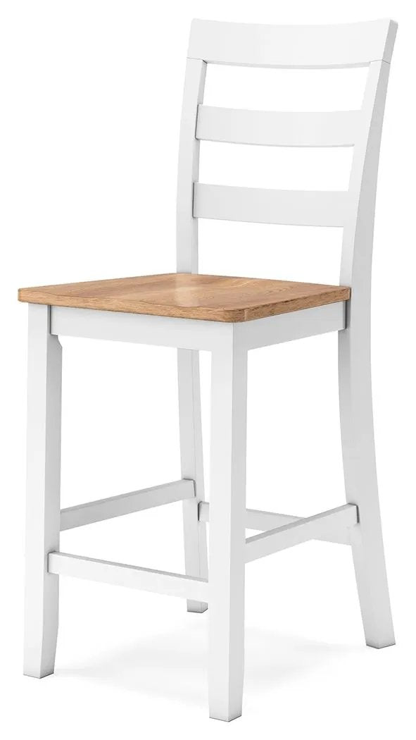 Counter Height Bar Stools | Contoured Seat | Natural Wood | Set Of Two