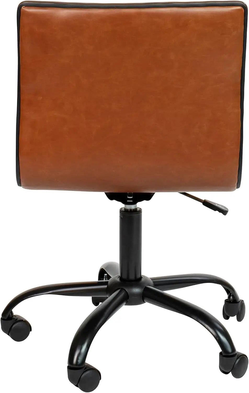 Low-Back Ribbed Upholstered Vinyl Swivel Desk Chair, Brown, Adjustable Height from PriceLows™