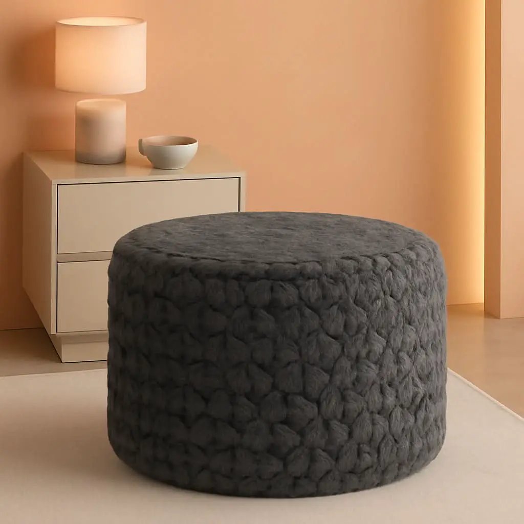 Luxuriously Round Pouf Ottoman 20x20 Gray Footrest from PriceLows™