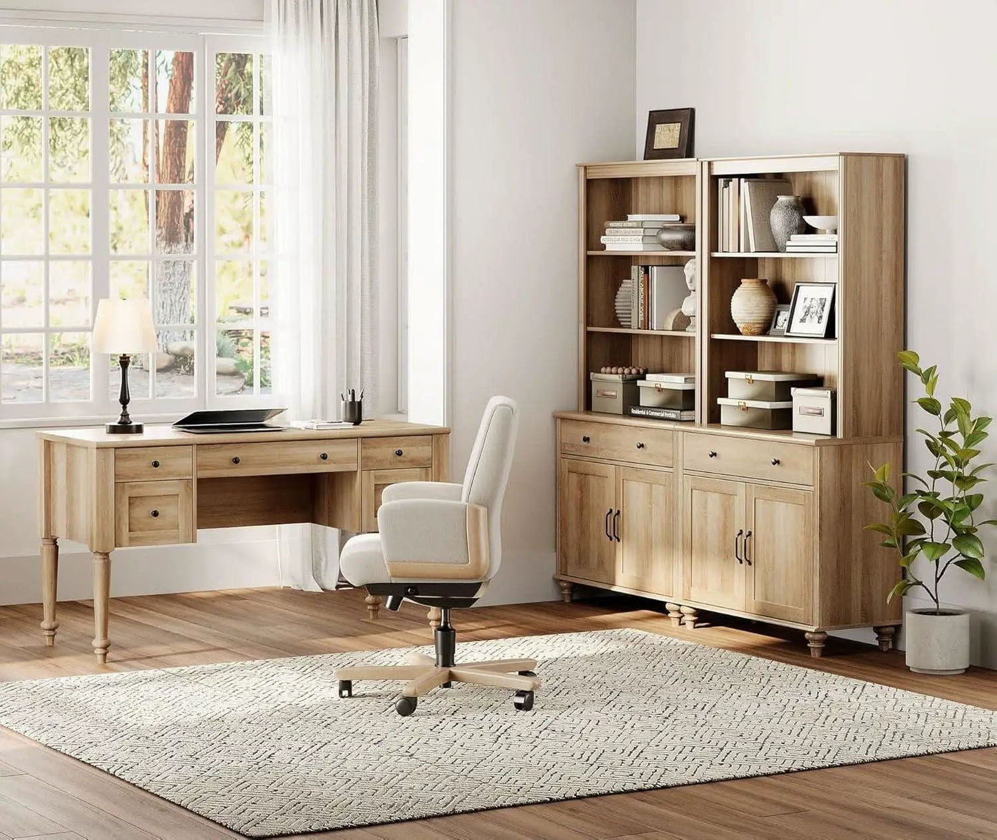 Elegant Oak 56 Inch Executive Desk Charging Station from PriceLows™