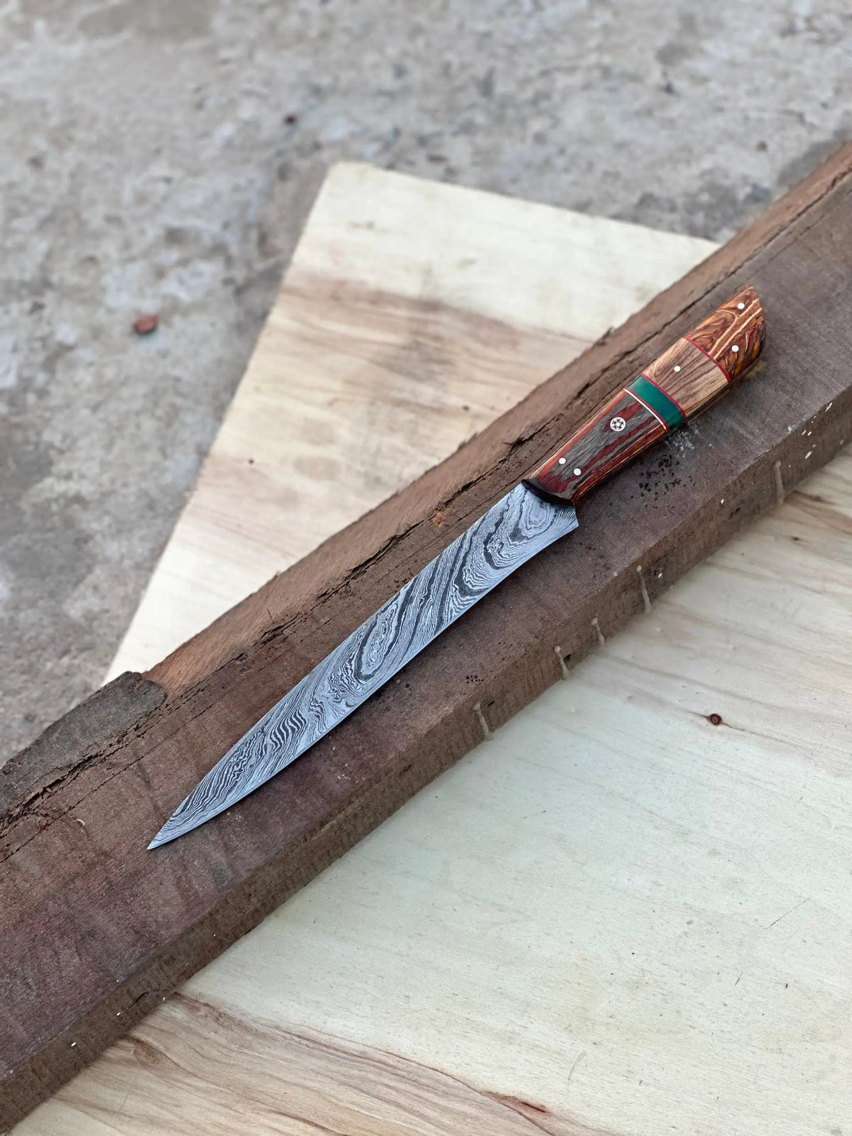 Handmade Damascus Steel Large Fillet Knife Hunting Fishing, Full Tang 13.5 inch | 13.5 Inch | Damascus Steel | Home