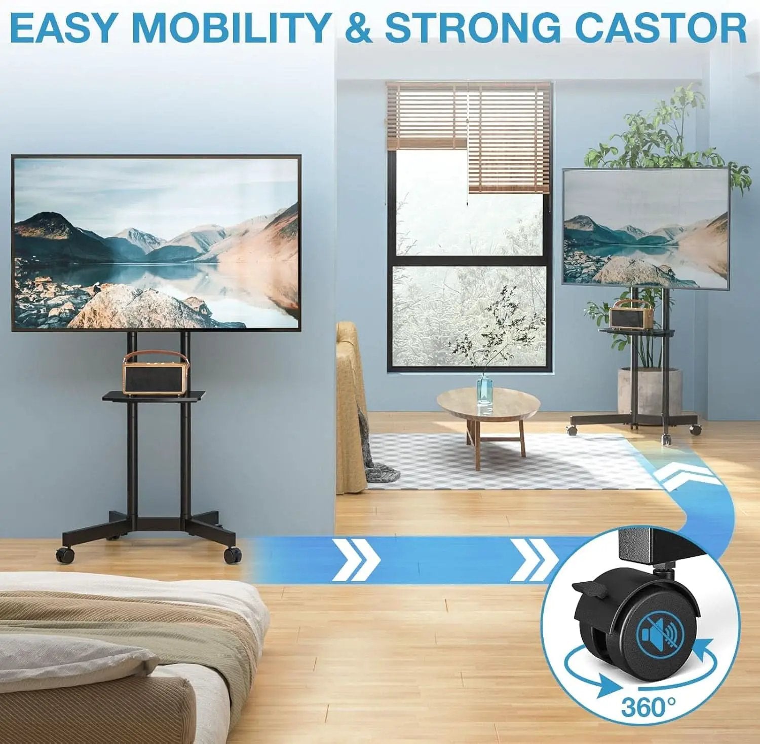 Rolling TV Stand 32-75 Inch With Height Adjustable Shelf from PriceLows™